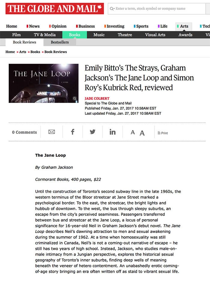 Graham Jackson The Jane Loop review in the Glone and Mail